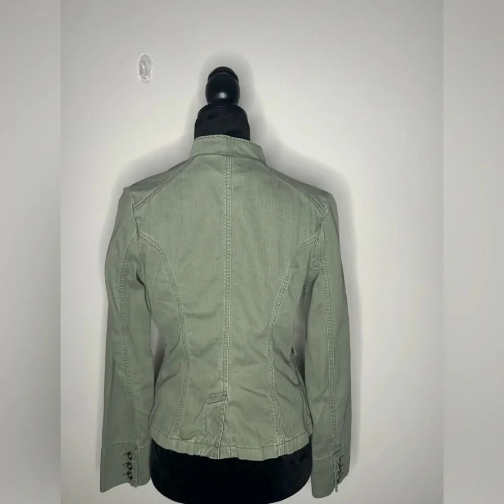 Mossimo Womens Utility Jacket Green Denim Military Button Up Pockets Casual - Picture 8 of 15